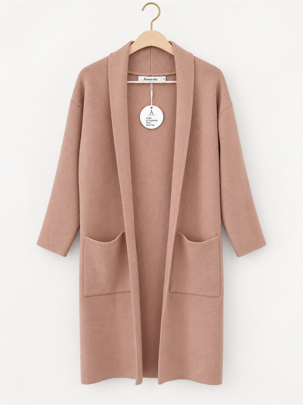 Open-Front Long Cardigan in Mauve - Minimal Knit Layering